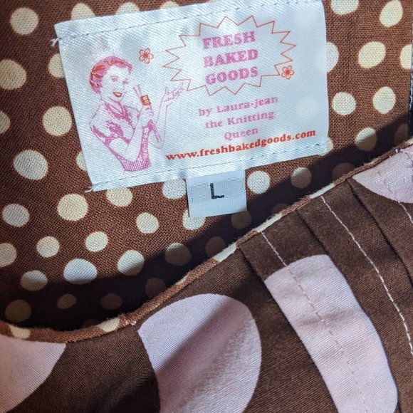 Super fun brown A-line dress w/ pale pink polka dots and trims - Picture 4 of 6